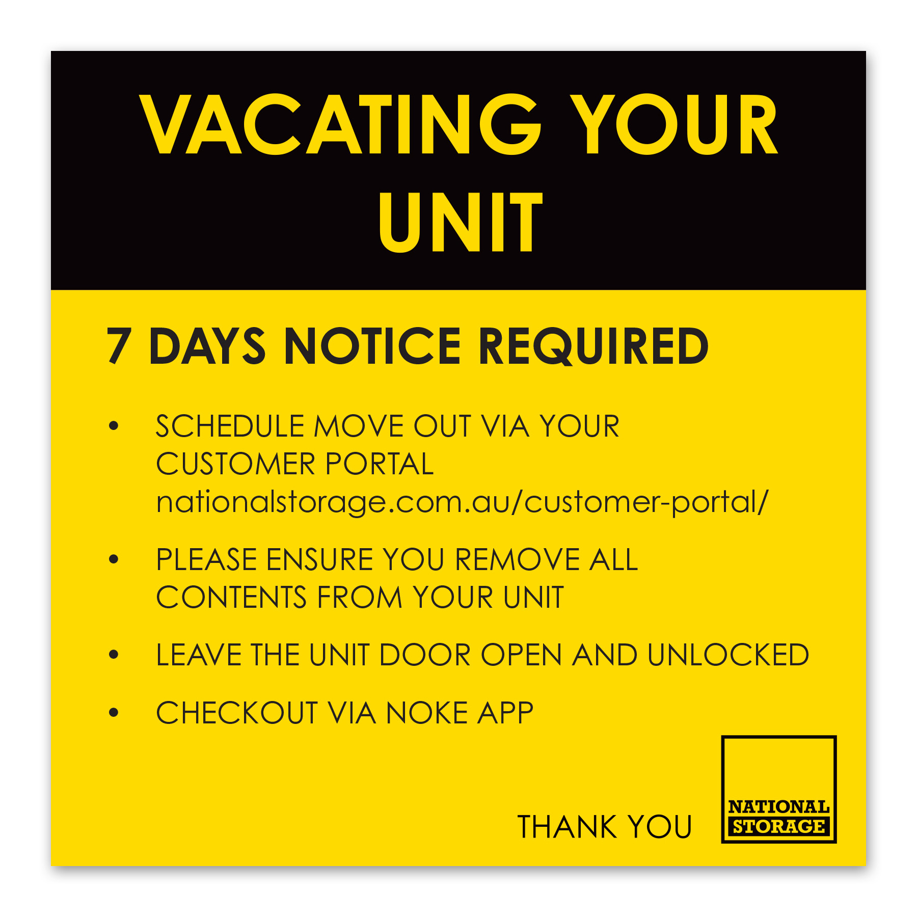 VACATING UNIT NOKE